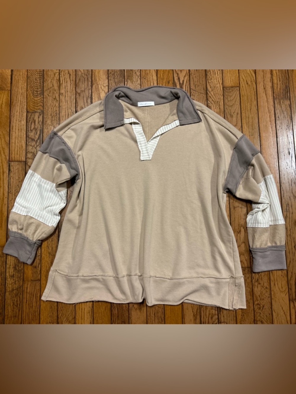 Ces Femme Beige and Taupe Mixed-Knit Oversized Pullover XL